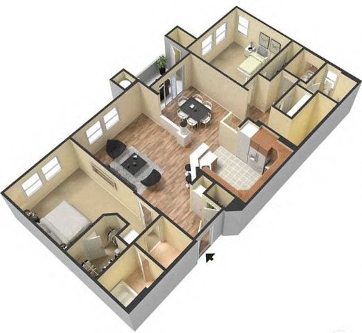 Two Bedroom Floor Plan l Lesarra Apartment in El Dorado Hills Ca